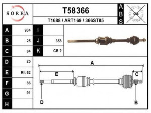 EAI T58366 kardaninis velenas 
 Ratų pavara -> Kardaninis velenas
46308024, 46308072, 71787138