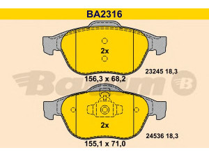 BARUM BA2316 stabdžių trinkelių rinkinys, diskinis stabdys 
 Techninės priežiūros dalys -> Papildomas remontas
41 06 007 56R, 77 01 209 101, 77 01 209 672