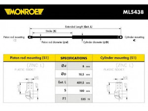 MONROE ML5438 dujinė spyruoklė, gaubtas 
 Kėbulas -> Dujinės spyruoklės
2108800229, 2108800429