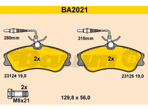 BARUM BA2021 stabdžių trinkelių rinkinys, diskinis stabdys 
 Techninės priežiūros dalys -> Papildomas remontas
4251 55, 4254 85, 4251 54
