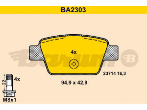 BARUM BA2303 stabdžių trinkelių rinkinys, diskinis stabdys 
 Techninės priežiūros dalys -> Papildomas remontas
77362271, 77362768, 9949280