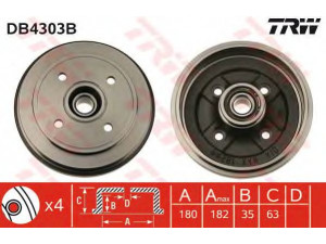 TRW DB4303B stabdžių būgnas 
 Stabdžių sistema -> Būgninis stabdys -> Stabdžių būgnas
09208531, 4704595, 9208532, 4351176G50