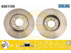 GIRLING 6061195 stabdžių diskas 
 Stabdžių sistema -> Diskinis stabdys -> Stabdžių diskas
34119804829, 34119811538