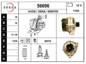 EAI 56696 kintamosios srovės generatorius 
 Elektros įranga -> Kint. sr. generatorius/dalys -> Kintamosios srovės generatorius
0091546002, 0101540202, 0101544002