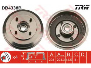 TRW DB4338B stabdžių būgnas 
 Stabdžių sistema -> Būgninis stabdys -> Stabdžių būgnas
1M5W1113AA, 4154689, 4186874