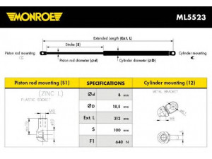 MONROE ML5523 dujinė spyruoklė, bagažinė 
 Priedai -> Bagažinė/pakrovimo skyrius
51248171480