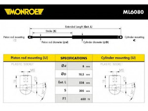 MONROE ML6080 dujinė spyruoklė, bagažinė 
 Priedai -> Bagažinė/pakrovimo skyrius
3T5827550