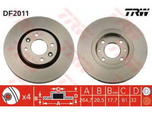 TRW DF2011 stabdžių diskas 
 Dviratė transporto priemonės -> Stabdžių sistema -> Stabdžių diskai / priedai
7700764193, 7701204955, 7701467955