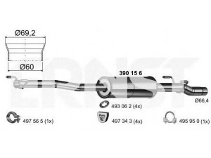 ERNST 390156 vidurinis duslintuvas 
 Išmetimo sistema -> Duslintuvas
906 490 32 01, 906 490 43 01