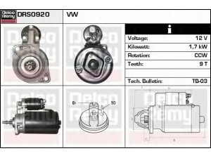 DELCO REMY DRS0920 starteris 
 Elektros įranga -> Starterio sistema -> Starteris
068911023E, 068911023EX