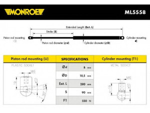 MONROE ML5558 dujinė spyruoklė, bagažinė 
 Priedai -> Bagažinė/pakrovimo skyrius
4855094, 5117015, 5360839