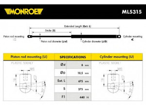 MONROE ML5315 dujinė spyruoklė, bagažinė 
 Priedai -> Bagažinė/pakrovimo skyrius
7700807057