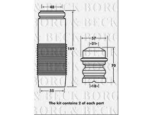 BORG & BECK BPK7055 apsauginio dangtelio komplektas, amortizatorius