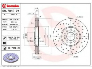 BREMBO 09.7010.2X stabdžių diskas 
 Dviratė transporto priemonės -> Stabdžių sistema -> Stabdžių diskai / priedai
1J0615301, 1J0615301C, 1J0615301K