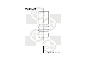 BGA V035509 išleidimo vožtuvas 
 Variklis -> Variklio uždegimo laiko reguliavimo kontrolė -> Vožtuvų eilė -> Vožtuvai/dalys
6200033, 849F6505AA, 894F6505A1B