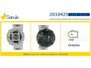 SANDO 2010425.1 kintamosios srovės generatorius 
 Elektros įranga -> Kint. sr. generatorius/dalys -> Kintamosios srovės generatorius
6G9N10300LA, LR002426, 36000210