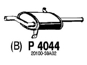FENNO P4044 galinis duslintuvas 
 Išmetimo sistema -> Duslintuvas
20100-50A02, 20100-52A04, 20100-59A02