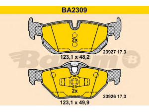 BARUM BA2309 stabdžių trinkelių rinkinys, diskinis stabdys 
 Techninės priežiūros dalys -> Papildomas remontas
34 21 6 767 150, 34 21 6 773 161