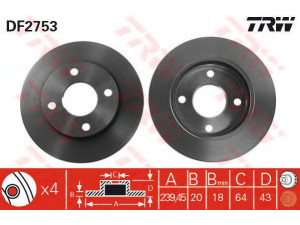 TRW DF2753 stabdžių diskas 
 Dviratė transporto priemonės -> Stabdžių sistema -> Stabdžių diskai / priedai
1018277, 1019604, 1066271, 1107768