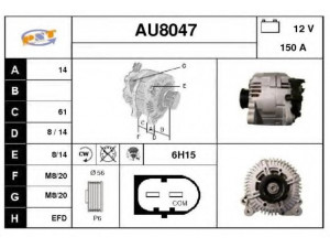SNRA AU8047 kintamosios srovės generatorius 
 Elektros įranga -> Kint. sr. generatorius/dalys -> Kintamosios srovės generatorius
059903016E, 059903016J