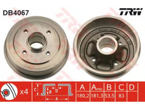 TRW DB4067 stabdžių būgnas 
 Stabdžių sistema -> Būgninis stabdys -> Stabdžių būgnas
7700783392, 7702189786