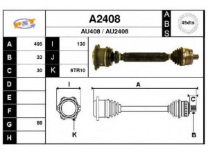 SNRA A2408 kardaninis velenas 
 Ratų pavara -> Kardaninis velenas
8D0407271AC, 8D0407451DV, 8D0407451DX