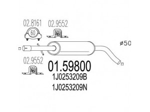 MTS 01.59800 vidurinis duslintuvas 
 Išmetimo sistema -> Duslintuvas
1J0253209B, 1J0253209N, 1J0253209B