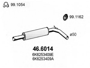 ASSO 46.6014 vidurinis duslintuvas 
 Išmetimo sistema -> Duslintuvas
6K6253409A, 6K6253409AA, 6K6253409B