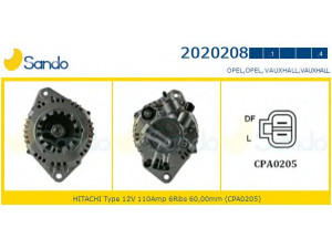 SANDO 2020208.4 kintamosios srovės generatorius 
 Elektros įranga -> Kint. sr. generatorius/dalys -> Kintamosios srovės generatorius
8973638330, LR1110502