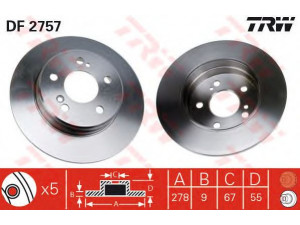 TRW DF2757 stabdžių diskas 
 Stabdžių sistema -> Diskinis stabdys -> Stabdžių diskas
05098066AA, 5098065AA, 5098066AA