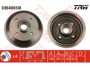 TRW DB4005B stabdžių būgnas 
 Stabdžių sistema -> Būgninis stabdys -> Stabdžių būgnas
1598117, 6080431, 6086628, 81AB1113AF