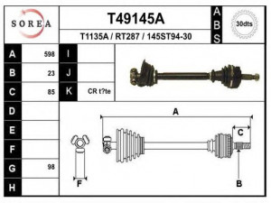 EAI T49145A kardaninis velenas 
 Ratų pavara -> Kardaninis velenas
7700100069, 7700108465, 7701352620