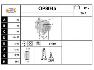 SNRA OP8045 kintamosios srovės generatorius 
 Elektros įranga -> Kint. sr. generatorius/dalys -> Kintamosios srovės generatorius
6204007, 6204010