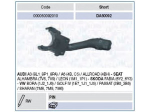 MAGNETI MARELLI 000050092010 vairo kolonėlės jungiklis 
 Vidaus įranga -> Rankinės/kojinės svirties sistema
4B0953503H, 1 108 822, 1108822