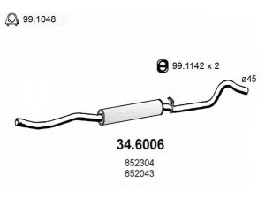 ASSO 34.6006 vidurinis duslintuvas 
 Išmetimo sistema -> Duslintuvas
852043, 852304, 90298095, 90399017