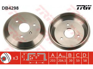 TRW DB4298 stabdžių būgnas 
 Stabdžių sistema -> Būgninis stabdys -> Stabdžių būgnas
0004329V001000000, 0004329V003000000