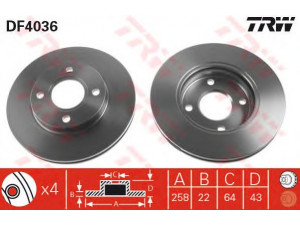 TRW DF4036 stabdžių diskas 
 Stabdžių sistema -> Diskinis stabdys -> Stabdžių diskas
1148202, 1320585, 1323620, 1373771