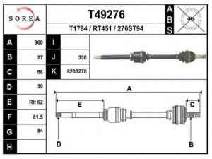 EAI T49276 kardaninis velenas 
 Ratų pavara -> Kardaninis velenas
8200278603