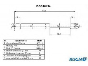 BUGIAD BGS10994 dujinė spyruoklė, bagažinė 
 Priedai -> Bagažinė/pakrovimo skyrius
0132 532, 13220159, 132532