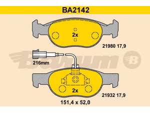 BARUM BA2142 stabdžių trinkelių rinkinys, diskinis stabdys 
 Techninės priežiūros dalys -> Papildomas remontas
71752989, 77362199, 77362351, 9947118