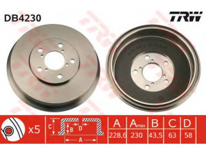 TRW DB4230 stabdžių būgnas 
 Stabdžių sistema -> Būgninis stabdys -> Stabdžių būgnas
26340AA010, 26740FA000