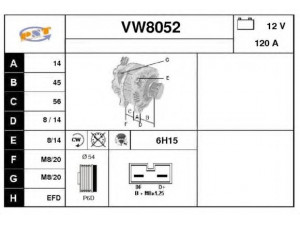 SNRA VW8052 kintamosios srovės generatorius 
 Elektros įranga -> Kint. sr. generatorius/dalys -> Kintamosios srovės generatorius
028903023J, 028903026G