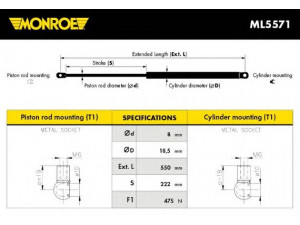 MONROE ML5571 dujinė spyruoklė, bagažinė 
 Vidaus įranga -> Bagažinė
3436644, 3470348, 3470350
