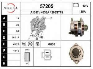 EAI 57205 kintamosios srovės generatorius 
 Elektros įranga -> Kint. sr. generatorius/dalys -> Kintamosios srovės generatorius
23100DB000, LR1130702, LR1130702B