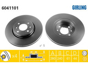 GIRLING 6041101 stabdžių diskas 
 Stabdžių sistema -> Diskinis stabdys -> Stabdžių diskas
7700426389, 7700428389, 7701205086