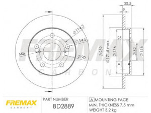 FREMAX BD-2889 stabdžių diskas 
 Stabdžių sistema -> Diskinis stabdys -> Stabdžių diskas
42431-12260