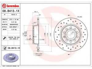 BREMBO 08.B413.1X stabdžių diskas 
 Dviratė transporto priemonės -> Stabdžių sistema -> Stabdžių diskai / priedai
1K0615601AA, 6R0615601, 1K0615601AA
