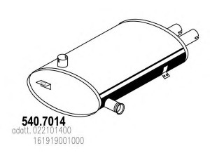 ASSO 540.7014 vidurinis / galinis duslintuvas 
 Išmetimo sistema -> Duslintuvas
161919001000, 22101400