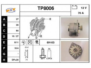SNRA TP8006 kintamosios srovės generatorius 
 Elektros įranga -> Kint. sr. generatorius/dalys -> Kintamosios srovės generatorius