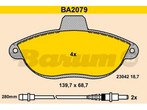 BARUM BA2079 stabdžių trinkelių rinkinys, diskinis stabdys 
 Techninės priežiūros dalys -> Papildomas remontas
4251 26, 4251 50, 4254 54, 71711135